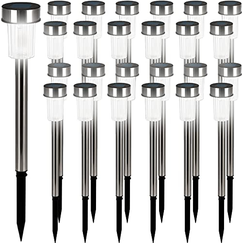 Deuba® Solarlampe für Außen 24er Set LED Wetterfest IP44 Dämmerungssensor Erdspieß Edelstahl Weiß Solar Garten Leuchte Außenleuchte Balkon Deko
