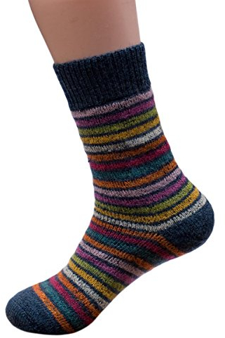Hirsch Natur, Dicke Ringel Socken, 100% Wolle (40/41, Blau-Ringel)