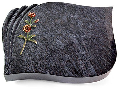 Grabplatte, Grabstein, Grabkissen, Urnengrabstein, Liegegrabstein Modell Eterna 40 x 30 x 7 cm Orion-Granit, poliert inkl. Gravur (Bronze-Color-Ornament Rose 6)