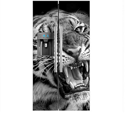 Oedim Vinilo Frigorífico Americano Cabeza Tigre Rugiendo Blanco y Negro | 90x180cm | Varias Medidas | Pegatinas de Nevera Económicas y Elegantes | Vinilo Nevera