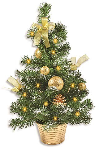 Riffelmacher Geschmückter Weihnachtsbaum beleuchtet 50cm 20257 - Gold - Weihnachtsbaum mit Lichterkette Schleifen Christbaumkugeln