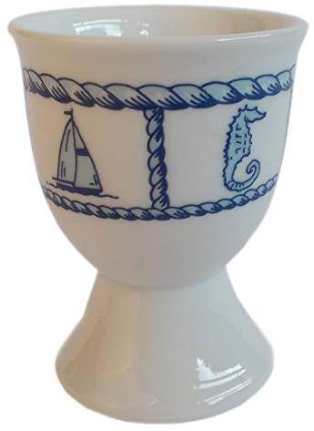 J. Hoffmann Porzellan & Glas Eierbecher mit maritimen Motiven - Schiffstau Segelschiff Anker Fisch Seepferdchen Rettungsring - Keramik
