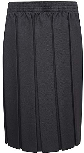 clicktostyles School Uniform Full Box Pleated Skirt Elasticated Waist Knee Length Skirts for Girls (Black, 13-14 Years)