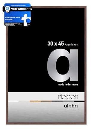 nielsen Bilderrahmen, 30 x 45 cm, Aluminium, Wengé, Fotorahmen zum Aufhängen im Hoch- & Querformat, Echtglas, Alpha