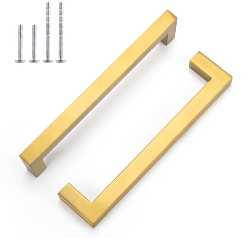 LONTAN 10 Stück Griffe Gold 160mm Schrankgriffe Möbelgriffe für Küchenschränke Küchengriffe Schubladengriffe Edelstahl Messing