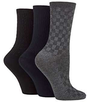 SockShop Ladies Plain Patterned and Striped Bamboo Socks Pack of 3 (Black/Navy/Grey Textured, 4-8)