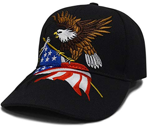 niumanery Unisex 3D Embroidered Patriotic Eagle Clutching American Flag Baseball Cap Hip Hop Outdoor Adjustable Strapback Letters Dad Hat Black
