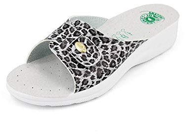 JOMIX Ciabatte Donna Estive Ortopediche Zeppa Comode con Strappo Regolabile Made in Italy Pantofole ergonomica Casa e Passeggio ITD1463 Lince Grigio 36