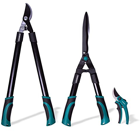 VONROC Gartenscheren Set 3-teilig - Astschere, Heckenschere und Universal-Gartenschere