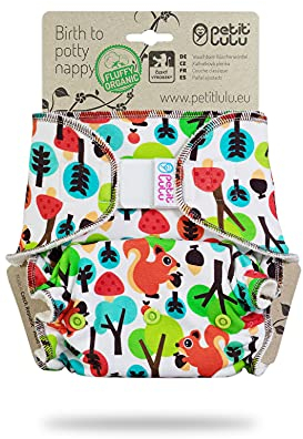 Petit Lulu Maxi NachtWindel | Höschenwindel (7-16 kg) Klett | Fluffy Organic | Bambus natürliche wiederverwendbare Stoffwindeln | Ohne Polyester (Eichhörnchen)