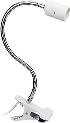 CXtech Portalámpara E27 Lámpara Pinza con Cuello de Cisne Ajustable 360° de 40 CM Lámpara Escritorio LED Lámpara de Clip Flexible Lámpara de Lectura Nocturna Blanco (EU)