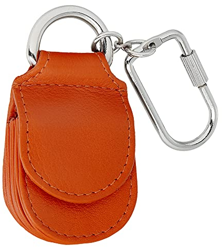 MANAGE Schlüsselanhänger Leder Orange für Münzen Schlüssel Schlüsselring Karabiner - Keychain Autoschlüsselanhänger klein Echtleder Damen Herren mini kleingeldbörse (Orange)