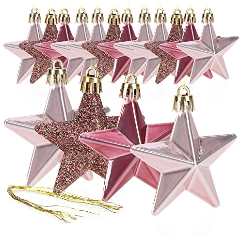 COM-FOUR® 16x bruchfeste Sternaufhänger - Christbaumschmuck in Sternform - dekorativer Weihnachtsschmuck - Tannenbaumkugeln in 3 Designs - Weihnachtsdekoration