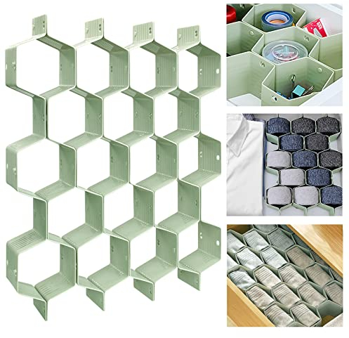 FuninCrea 8 Stück Wabentrenner, verstellbare Schublade Lagerung Trennwand Kreative DIY Schubladenteiler Organizer aus Kunststoff für Socken, Krawatten, Unterwäsche, Kosmetik (Grün)