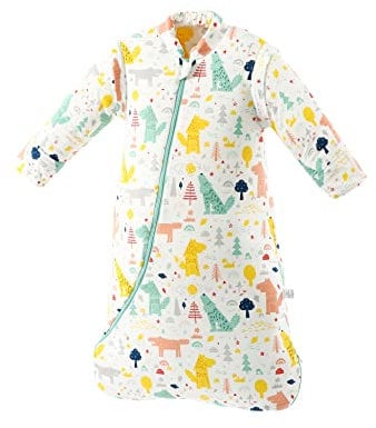 Baby Schlafsack Winterschlafsack 2.5Tog, Warm Gefüttert Baumwolle mit abnehmbaren Ärmeln für Säugling Kleinkinder, Ganzjahres Langarm Baby Schlafanzug für Neugeborene (Wald,Large)