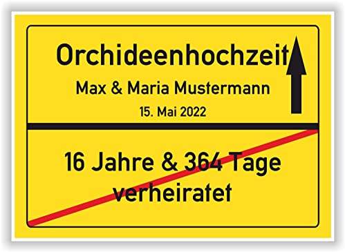 Orchideen Hochzeit Ortsschild Orchideenehochzeit 17 Hochzeitstag mit Namen und Datum personalisiertes Deko Bild Geschenk Mann Frau Ehepaar