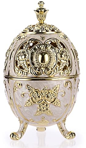 BSTKEY Vintage Metal Zinc Incense Burner, Decorative Incense Holder Burner with Removable Tray Aromatherapy Burner for Home Office Spa (Beige)