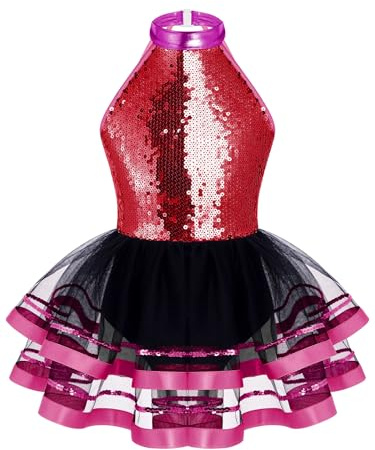 Alvivi Vestito da Danza Classica Bambina Paillettes Tutu Body da Balletto Abito da Ballo Senza Manica Ballerina Jazz Danza Moderna Dancewear