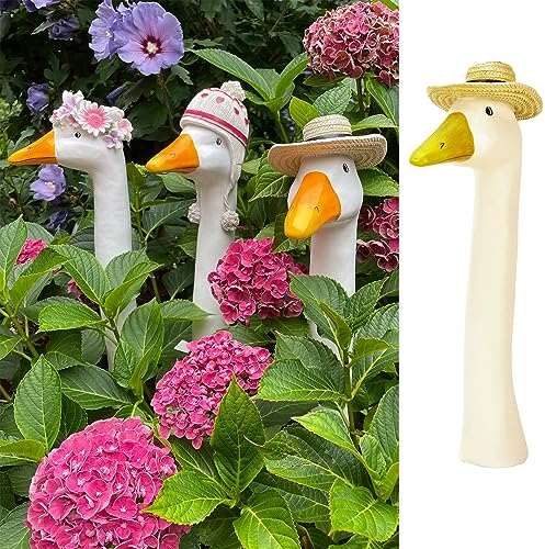 OF Gänsehals Gartenstecker Gans - Höhe 35 bis 38 cm groß - Deko Gartenfiguren für außen (Strohhut), OF13209