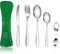 XOPOZON® Lot de 5 Couverts de Camping, Ensemble de Couverts Transportables, Couverts en Acier Inoxydable avec Sac en Néoprène Idéal pour les Voyages le Bureau et le Camping (Vert)