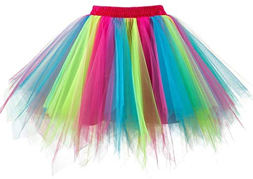 Damen Tüllrock 50er Rockabilly Petticoat Tutu Unterrock Tanzrock Tütü Kurz Rock Ballett Cosplay Festliche Karneval Kostüm