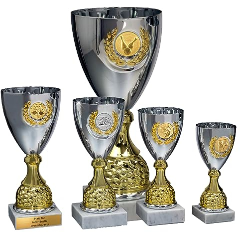 eberin – Metall Pokal Anneke 30cm-40,5cm | Kelchpokal Silber-Gold | Pokal Trophäe Award mit Wunschtext & Motiv-Emblem, personalisiert in 4 Größen