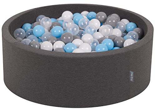 KiddyMoon Bällebad 90X30cm/200 Bälle ∅ 7Cm Bällepool Mit Bunten Bällen Für Babys Kinder Rund, Dunkelgrau:Grau/Weiß/Transparent/Babyblau