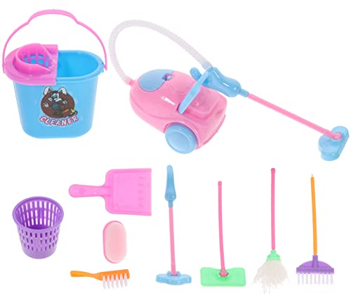 Set Di 9 Accessori Per La Pulizia Della Casa Delle Bambole, Giocattoli Per Bambini Con Mop, Secchio, Scopa, Bidone Della Spazzatura, Aspirapolvere E Spazzola