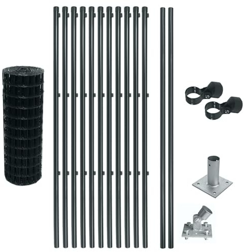 ESTEXO Schweißgitter Gartenzaun Set Komplettset Zaun Gartenzaunset Zaunset Drahtzaun Gitterzaun mit Aufschraubhülsen in Anthrazit RAL 7016 (0,8 x 25 m)