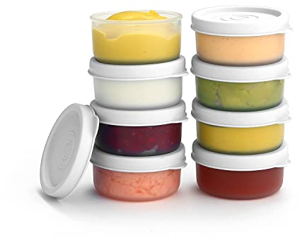 Condiment Cups Containers with Lids- 8 pk. 1.3 oz.Salad Dressing Container to go Small Food Storage Containers with Lids- Sauce Cups Leak proof Reusable Plastic BPA free for Lunch Box Picnic Travel