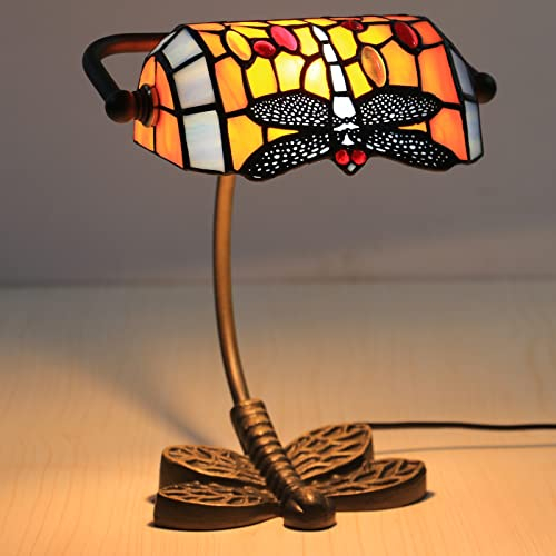 Uziqueif Bankerlampe, Tiffany Style Tischlampe, Schreibtischlampe Vintage Bankers Lamp, Lampenschirm Glas, Metall Basis, Tischleuchte FüR BüRo, Nachttischlampe