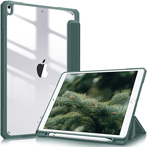 FINTIE Custodia per iPad Air 3a Generazione 10.5 2019 / iPad Pro 10.5 2017 - [Built-in Pencil Holder] Antiurto Sottile Case Posteriore Trasparente Cover con Auto Sveglia/Sonno, Midnght Verde