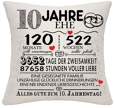 Bommex 10 Jahre Ehe Geschenk th Hochzeitstag Kissen Abdeckung Keepsake Dekoration Geschenk für Paare Eltern Frauen Männer Mama Papa Ehemann Ehefrau Oma Opa Tante Onkel Freunde (10. Jahrestag)