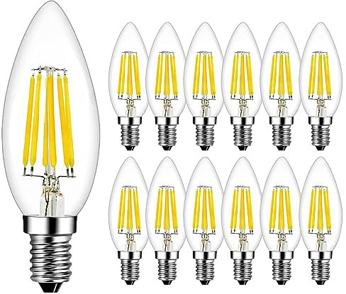 RANBOO E14 LED Kerzenbirnen für Kronleuchter 6W ersetzt 60W 600 LM Kaltweiß 6500K E14 Glühfaden Retrofit Classic Filament Fadenlampe LED Kerzenlampen LED Kerzenleuchten Nicht Dimmbar 12er Pack