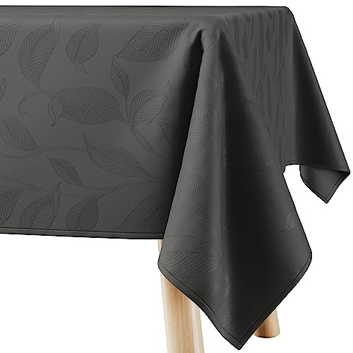 Filumi Tischdecke 120x220 cm Grau Abwaschbar Für Indoor Outdoor Pflanzenmuster Amalu