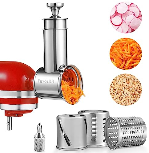 Grande trancheuse en acier inoxydable pour mélangeurs KitchenAid, passe au lave-vaisselle, machine à salade rotative, râpe à fromage avec 3 lames de tambour et 1 vis moletée