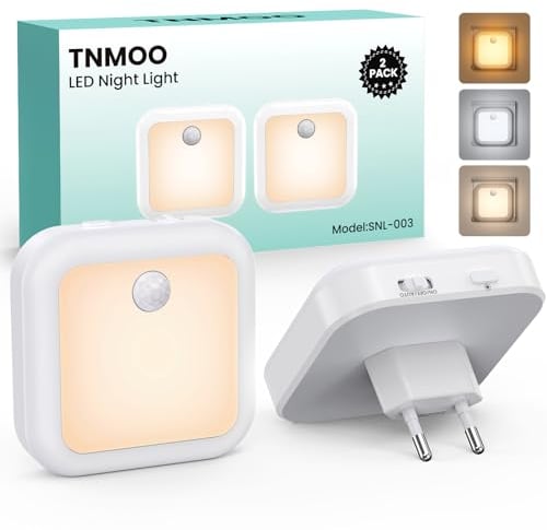 Luz Nocturna Infantil, 2 Piezas Luz Nocturna Enchufe con Sensor de Movimiento Regulable, Luz Quitamiedos Infantil con 3 Color y Modos, Pasillo, Escalera, Cocina, Habitación Infantil, Dormitorio, Sala