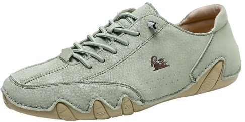 Slip on Loafers Scarpe in Pelle Traspirante Moda Lace up Scarpe da Barca Casual Piatto Leggero Sneakers con Suole in Gomma（Verde Mela,42 EU