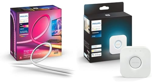 Philips Hue White & Color Ambiance Play Gradient, PC Lightstrip für 32/34” inkl. Hue Bridge, dimmbar, 16 Mio. Farben, steuerbar via App, kompatibel mit Amazon Alexa (Echo, Echo Dot)