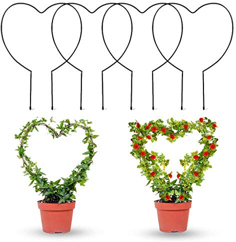Zeizafa 4 Stück Eisen-Gartenstützpfähle, herzförmig, Rankständer, Blumenpflanzen-Rankgitter, Stützrahmen, Garten-Rankgitter, erweiterbar