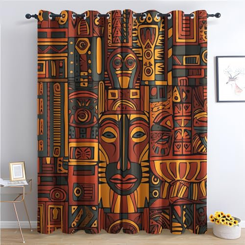 SZLYZM Ethno Boho Vorhänge, Verdunklungsvorhänge mit Muster Tribal Vintage, Vorhang Blickdicht mit Ösen, Gardinen für Wohnzimmer Schlafzimmer Kinderzimmer Deko 2er Set - 200x140 (H X B) (Q1-&77)