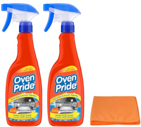 2X Oven Daily Oven and Kitchen Degreaser Spray- 2X 500ml- Removes Tough Grease from Ovens, Hobs, Extractors, Kitchen Surfaces - with Ultra Absorbent Microfibre Cleaning Cloth