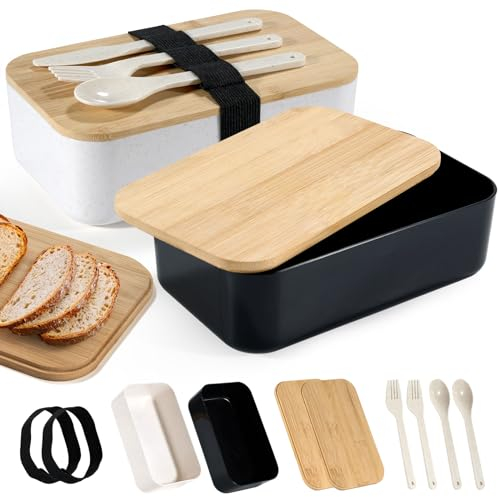 Cheerhom Bento Box Japanisch 2Pcs, Brotdose Schulsachen Meal Prep Boxen, Lunchbox Set mit Besteck und Tragetasche, für Erwachsene und Kinder, Essensbox & Vesperbox in einem,2000ml Brotdose Kinder