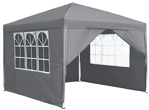 HENGMEI Pavillon 3x3m, Partyzelt Wasserdicht Stabil Winterfest, Metall Faltpavillon Gartenpavillon Pergola für Party, Marktstand, Garten mit 4 Seitenteilen und Fenstern, Grau