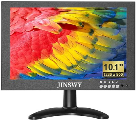 JINSWY 10.1 Small HDMI Monitor, 1280 x 800 Resolution, 16:10 IPS LED Portable Security Monitor with Remote, Speakers, Suitable for Security Camera