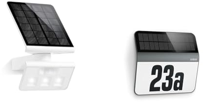 Steinel LED Solarleuchte XSolar L-S ONE weiß, Wandlampe & LED Solar Leuchte XSolar LH-N anthrazit, Dämmerungsschalter, 1100 mAh LiFe-Akku, inkl. beleuchtete Hausnummer