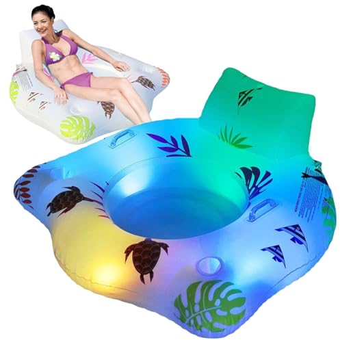 Matelas Gonflable pour Piscine, 2 Flotteurs De Lac Et Jouets De Piscine avec Porte-gobelet | Chaise Longue De Piscine Confortable À LED, Flotteur De Chaise Longue De Piscine avec Support De Dossier