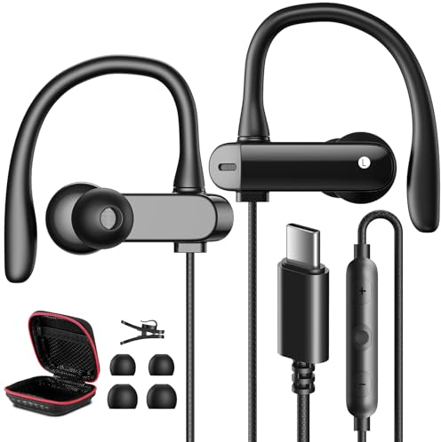 USB C Kopfhörer für Samsung A54 A34 Galaxy A55 A35,In Ear Typ C Headset USB C Anschluss Ohrhörer mit ENC Mikrofon Kabel mit Ohrbügel für iPhone 16 15 5G Pixel 9 8 Pro Mi POCO X7 für Laufen,Gym,Fitness