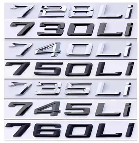 ALMVIS Alte Schriftart Zahlen Buchstaben 730Li 735Li 740Li 745Li 750Li 760Li Top ABS Emblem Passend for BMW 7er Kofferraum Typenschild Logo Aufkleber Auto-Logo-Aufkleber(Chrome,740Li)
