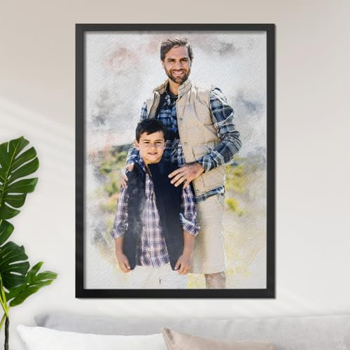 Pictalia - Bilderrahmen Personalisiert - Verwandeln Sie Ihr Foto in Aquarell, Foto und Text, Geschenk für Papa, Vatertag, Männer, Format A4, A3, A2, Leinwand, Fotopapier, personalisierbarer Text